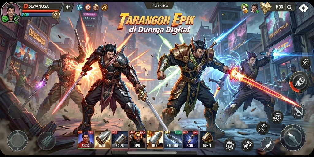 Screenshot gameplay DEWANUSA menunjukkan aksi pertarungan seru antar karakter.